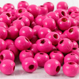 Houten kralen, roze, d: 8 mm, gatgrootte 2 mm, 15 gr/ 1 doos, 80 stuk