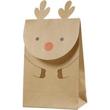 Papieren zakken, bruin, rendier, H: 18 cm, afm 6x12 cm, 80 gr, 6 stuk/ 1 doos