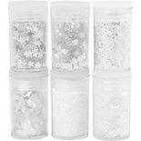 Glitter en pailletten, wit, 6x5 gr/ 1 doos