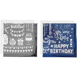 Deco folie en transfervel, donkerblauw, zilver, verjaardag, 15x15 cm, 2x2 vel/ 1 doos
