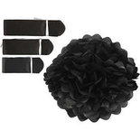Pompon van papier, zwart, d: 20+24+30 cm, 16 gr, 3 stuk/ 1 doos
