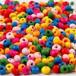 Houten kralen mix, diverse kleuren, d: 4 mm, gatgrootte 1-1,5 mm, 15 gr/ 1 doos