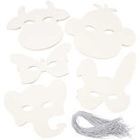 Dierenmaskers, wit, H: 13-24 cm, B: 20-28 cm, 230 gr, 100 stuk/ 1 doos
