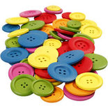Houten knopen, diverse kleuren, d 25-40 mm, 2-4 gaten, 144 stuk/ 1 doos