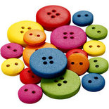 Houten knopen, diverse kleuren, d 12-20 mm, 2-4 gaten, 360 stuk/ 1 doos