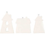 Hangende ornamenten, wit, huizen, H: 7,6-9,7 cm, 3 stuk/ 1 doos