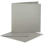 Parelmoer kaarten en enveloppen, afmeting kaart 12,5x12,5 cm, afmeting envelop 13,5x13,5 cm, zilver, 10sets