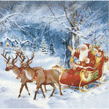 Servetten, afm 33x33 cm, kerstman met slee, 20stuks