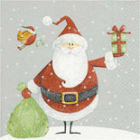 Servetten, kerstman met zak, afm 33x33 cm, 20 stuk/ 1 doos