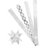 Papieren vlechtstroken, zilver, wit, L: 100 cm, d: 18 cm, B: 40 mm, 40 stroken/ 1 doos