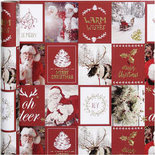 Inpakpapier, goud, rood, kerstmotieven, B: 50 cm, 80 gr, 3 m/ 1 rol