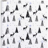 Cadeaupapier, b: 50 cm, 80 gr, wit, zilver, zwart, herten, 3m