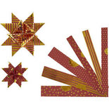 Papieren vlechtstroken, goud,rood, l: 44+78 cm, B: 15+25 mm, 6,5+11,5 cm, 48 stroken, 1 doos