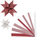 Papieren vlechtstroken, rood, wit, L: 44+78 cm, d 6,5+11,5 cm, B: 15+25 mm, 60 stroken/ 1 doos