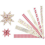 Papieren vlechtstroken, goud, rood, wit, L: 44+78 cm, B: 15x25 mm, d: 6,5+11,5 cm, 48 stroken/ 1 doos
