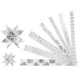 Papieren vlechtstroken, zilver, wit, L: 44+78 cm, B: 15+25 mm, d 6,5+11,5 cm, 48 stroken/ 1 doos