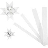 Papieren vlechtstroken, wit, L: 44+78 cm, d: 6,5+11,5 cm, B: 15+25 mm, glitter,vernis, 40 stroken/ 1 doos