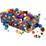 Pom-Poms, diverse kleuren, d: 5-40 mm, 220 gr/ 1 doos