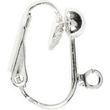 Clip-on oorbellen, verzilverd, L: 16,5 mm, B: 1,5 mm, gatgrootte 1,6 mm, 40 stuk/ 1 doos