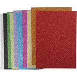 EVA Foam vellen, diverse kleuren, A4, 210x297 mm, dikte 2 mm, glitter, 10 div vellen/ 1 doos