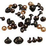 3D Ogen en Neuzen - Decoratie Ogen Neuzen - Veiligheidsogen - DIY Poppen Knuffel Maken - Met Bevestiging - 10+12,5+15 mm, afm 15+25 mm - Creotime - 130 stuks