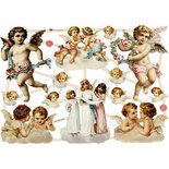 Vintage plaatjes, vel 16,5x23,5 cm, grote engelen, 3vellen