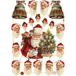 Vintage plaatjes, vel 16,5x23,5 cm, , kerstman met bellen, 3vellen