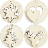 2-in-1 Hangende decoraties, d: 7 cm, gatgrootte 3 mm, dikte 4 mm, 8 stuk/ 1 doos