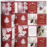 Cadeaupapier, b: 50 cm, 80 gr, goud, rood, kerstmotieven, 100m