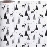 Inpakpapier, b: 50 cm, 80 gr, wit, zilver, zwart, herten, 100m