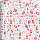 Inpakpapier, goud, rood, wit, notenkraker, B: 57 cm, 80 gr, 75 m/ 1 rol