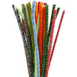 Chenilledraad, diverse kleuren, gestreept, L: 30 cm, dikte 6 mm, 30 div/ 1 doos