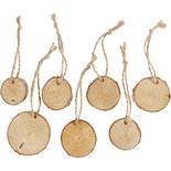 Houten schijf met ophangoog - d: 35-45 mm - dikte 7 mm - Creotime - 7 stuks