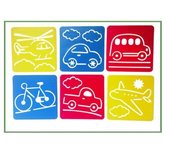 Teken Sjablonen Kinderen - Stencils Tekenen - Voertuigen - Auto, Bus, Helikopter, Vliegtuig, Fiets, Vrachtwagen - 6 stuks