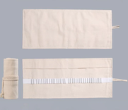 Roletui - Oprolbare Etui - Schooletui - Etui voor potloden, pennen, stiften, kwasten, make up - Canvas - Naturel Creme Kleurige Etui - 23x12cm - 12 gaten