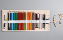 Roletui - Oprolbare Etui - Schooletui - Etui voor potloden, pennen, stiften, kwasten, make up - Canvas - Naturel Creme Kleurige Etui - 23x12cm - 12 gaten