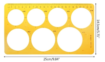 Cirkelsjabloon - Tekensjabloon met 7 verschillende cirkels - Cirkels 4,6+5,0+5,4+5,8+6,2+6,6+7cm - Met liniaal 23cm