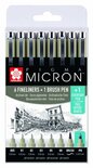 Fineliner Set - Fineliners en Brushpen - Zwart - Tekenen, Kleuren - Diverse Afmetingen - Sakura - 1 set
