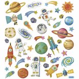 Stickers Ruimte - Ruimtevaart Stickers - Astronauten Stickers - DIY Kinderkamer Decoratie - Zelfklevende Stickers - Feestelijke Stickers - 15x16,5 cm - 1 Vel