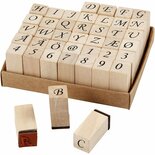 Houten Stempelset - Alfabet & Cijfers - DIY Stempelen Voor Kaarten, Scrapbooking & Knutselen - 42-delige Set Met Letters, Speciale Tekens & Cijfers - 13x13 mm - Hoogwaardige Kwaliteit