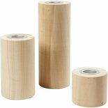 Houten Kandelaars - Set van 3 - 14,5 cm, 9 cm & 6,5 cm Hoog - Metalen Houder - Natuurlijke Look - Perfect voor Kaarsen & DIY Decoratie