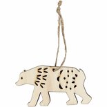 Ornament - Houten Ornament IJsbeer - Hout IJsbeer Decoratie met Ophangkoord - 4,5x7,5 cm - 4 Stuks