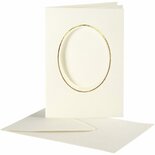 Passepartout Kaarten - Off-White - Ovaal Met Gouden Rand - DIY Creatieve Kaarten - Decoratieve Hobby Kaarten Voor Teksten - Formaat 10,5x15cm - Envelop 11,5x16,5cm - Set Van 10