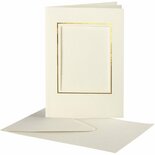 Passepartout Kaarten - Off-White - Rechthoek Met Gouden Rand - DIY Decoratieve Kaarten - Creatieve Kaarten Met Envelop - Formaat 10,5x15cm - Envelop 11,5x16,5cm - Set Van 10