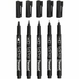 Permanente stift, zwart, lijndikte 2x0,6+2x0,8+1,3 mm, 5 stuk