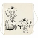 Katoenen Rugzak - DIY Piraten Kleurplaat Tas - Personaliseer Met Textielstiften - Handige Trekkoordsluiting - Licht Naturel - 37x41 cm - 110 gr - 1 Stuk