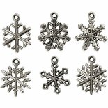 Sneeuwvlok, antiek zilver, H: 20 mm, gatgrootte 1,5 mm, 18 div