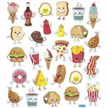 Stickers Fast Food - Zelfklevende Stickers - Kinderfeest Decoratie - Cartoon Stickers - DIY Scrapbooking - Knutsel Stickers - Feestelijke Stickers - 15x16,5 cm - 1 Vel