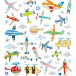 Vliegtuig Stickers - Helikopters, Wolkjes, Raket, Sterren - Kleurrijke Stickerset - 1 Vel met 30+ Stickers - Perfect voor Kinderprojecten, Schooldecoratie en DIY