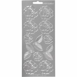 Stickers Zilver - Rozen Stickervel - Bloemen Thema Stickervellen - DIY Knutselen & Decoratieve Plakstickers - 10x23 cm